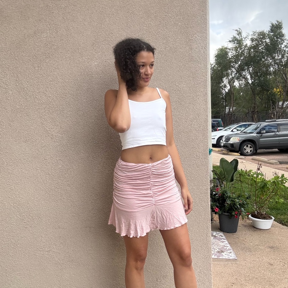 Elegant Pink Ruched Skirt